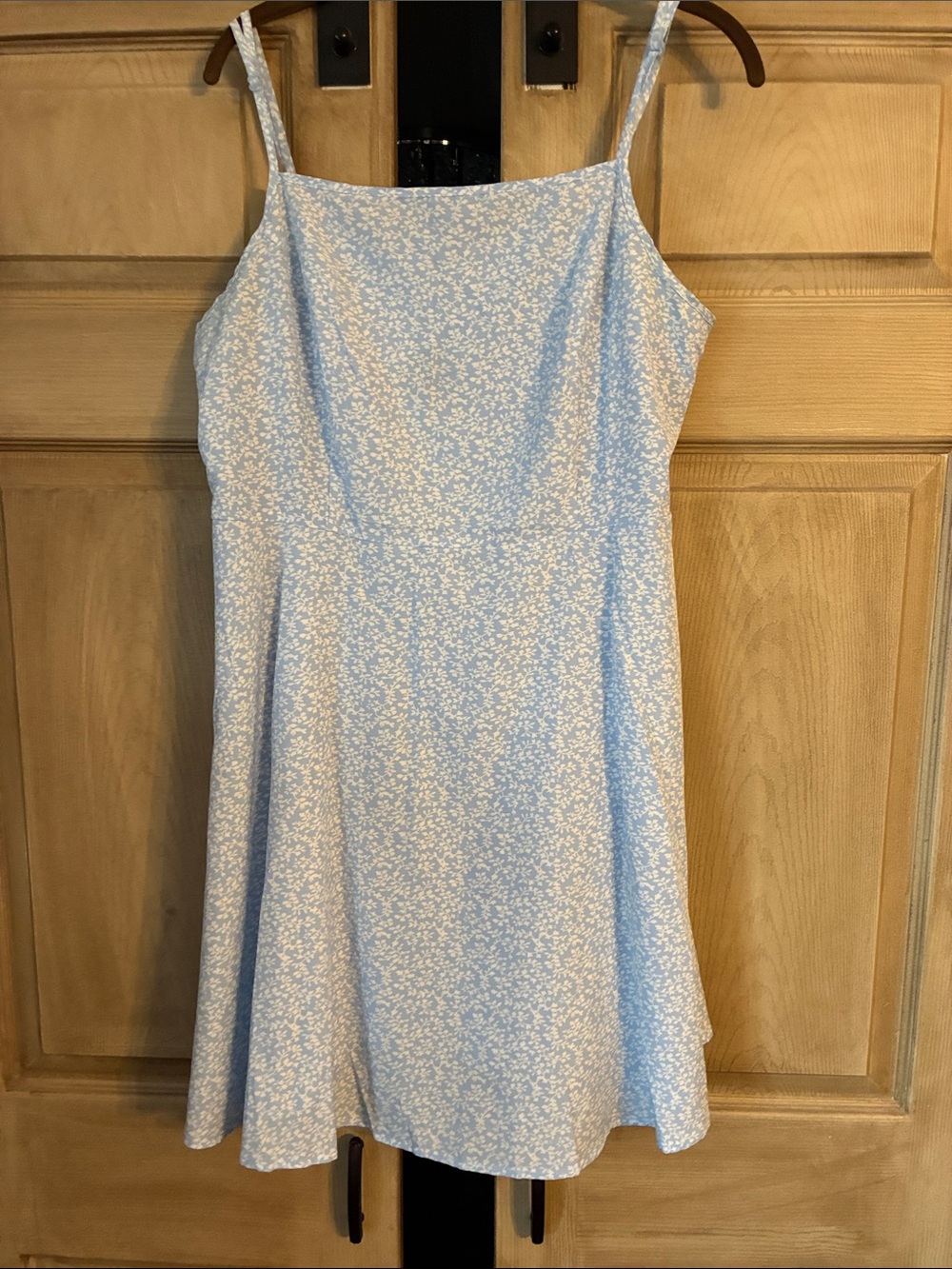 Light Blue Floral Spaghetti-Strap Dress